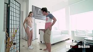 Squats lead to step-siblings' wild hardcore fuck with Izzy Lush