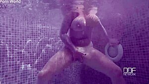 british babes deliver titty fuck and doggy in steamy sauna threesome