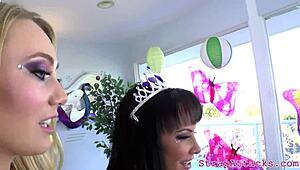 curvy busty babes tease sub with rimjobs before femdom strapon domination pegging