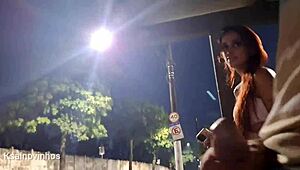 Risky Redhead Handjob At Crowded Bus Stop