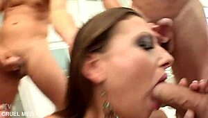 Euro babe eve mendez takes outdoor blowbang facial from pornstars crew