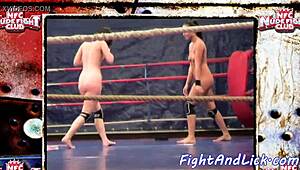 muscular lesbians pin each other down hard in the ring!