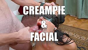 stepmom jerks off sleeping stepsons cock then takes facial sharing bed with huge fake tits