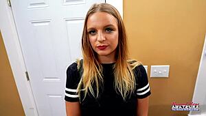 hey, watch this skinny brunette stella 2 finger herself then deepthroat and swallow cum off a huge boner