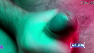 stroking massive cock to explosive frontal cumshot close-up