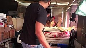 Behind the scenes, the cuckolded hubby films his sexy Latina MILF taking monster cock deep in her tight ass.