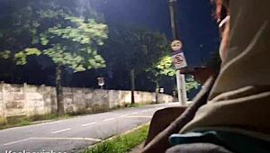 Risky Redhead Handjob At Crowded Bus Stop