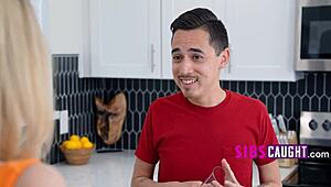 Stepsis strips in kitchen then gets petite pussy fucked hard