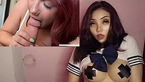 Hey, this horny big tits Latina milf fucks stepson alone at home