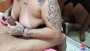 Chubby Spanish BBW fucks young guy with hot creampie while hubby listens nearby