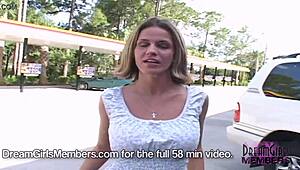 Damn she flashes those huge tanned natural tits and thong all over Tampa outdoors!!