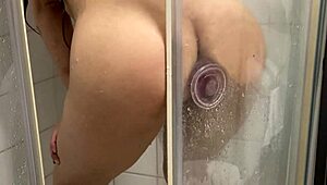 This real amateur arab teen fucks herself hard in the shower with a huge dildo till she cums on eid