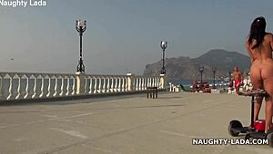 Naughty wife rides naked in public flashing her curves! 🌳🍑