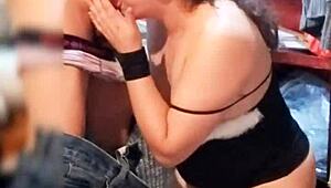 Sexy curvy neighbor catches me dressing as prostitute licks my ass I suck his cock passionately