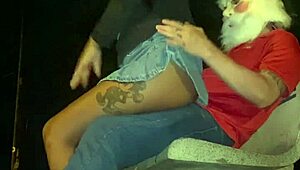 brazilian hottie bends over as santa pounds her public anal in lingerie
