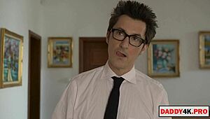 Stepfather's secret spying on young girlfriend turns into horny wet tit play