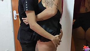 Chubby Spanish BBW fucks young guy with hot creampie while hubby listens nearby