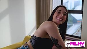 Ready for anal orgasm in job interview? This addict takes huge cock deep