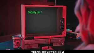 Skinny Blonde Reporter Masturbates Watching Ebony Shoplifter Cop Sex