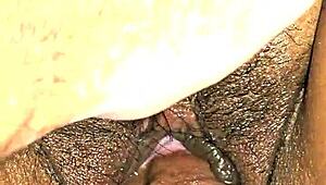 Juicy Latina Milf's Hairy Wet Pussy Dripping Cum in Close-Up Missionary