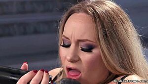 blonde with natural big tits rides machine in doggy style