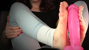 Barefoot Housewife Dildo Footjob Tease for Jerk Off