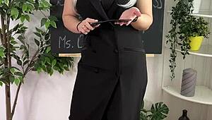 curvy mature teacher in lingerie glasses heels nylon teases bdsm fetish play