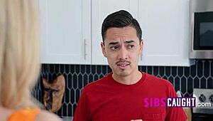 Stepsis strips in kitchen then gets petite pussy fucked hard