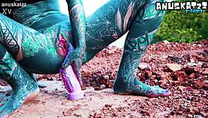 I shove dildo deep in my outdoor anal hole masturbating till pee urge hits!