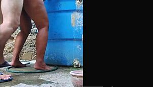 she showered in the balcony but ended up with her fat ass gaping full of anal creampie semen