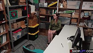 Hey 😏 sexy shoplifter teen gets busted and pounded hard by security in backroom!