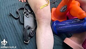 cfnm femdom slave caged for birthday anal toy orgasm