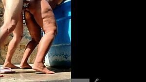 she showered in the balcony but ended up with her fat ass gaping full of anal creampie semen