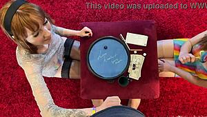 two sexy redhead sluts horny dice game handjob contest to make guy cum first