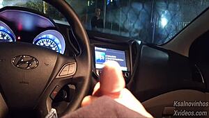 teasing risky handjob tempts young street teen in public car