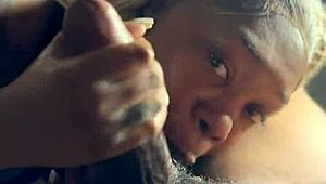 pov ebony spits sloppy on big black cock for hair cash