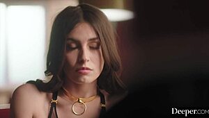 Can submissive Chanel Camryn worship her dom's cock deeper in restaurant?