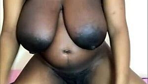 pregnant ebony girlfriend rides huge dildo homemade solo toy creampie curvy natural tits