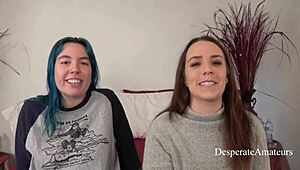 Olivia and Alisha's tight pussies stretched wide by big cocks in amateur casting threesome