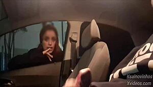 teasing risky handjob tempts young street teen in public car