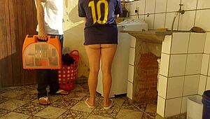 housewife pays washing machine tech with her wet pussy licking