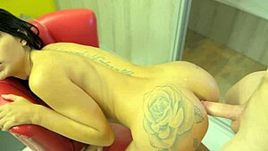 brunette slut sucks cock clean right after creampie fills her tight asshole deep