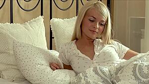 faustina wakes horny rubbing tight pussy in morning lingerie