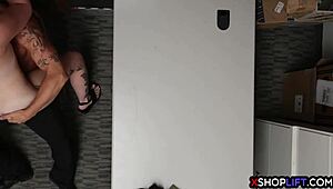 Hey 😏 sexy shoplifter teen gets busted and pounded hard by security in backroom!