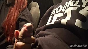 teasing risky handjob tempts young street teen in public car