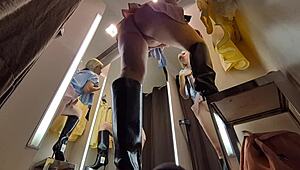 Blonde's see-through try-on without panties spied wet in dressing room!