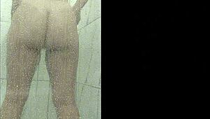 latina milf plays huge tits ass in shower masturbating wildly