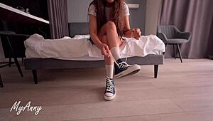 Horny stepson pounds Spanish stepmom's wet pussy behind his back!