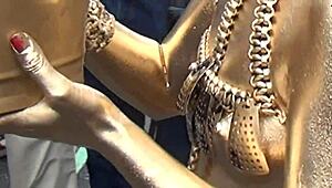 gold powder show costume slips exposing full nude nipples