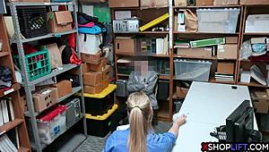 busty milf guard feels shoplifter's throbbing cock during sneaky inspection